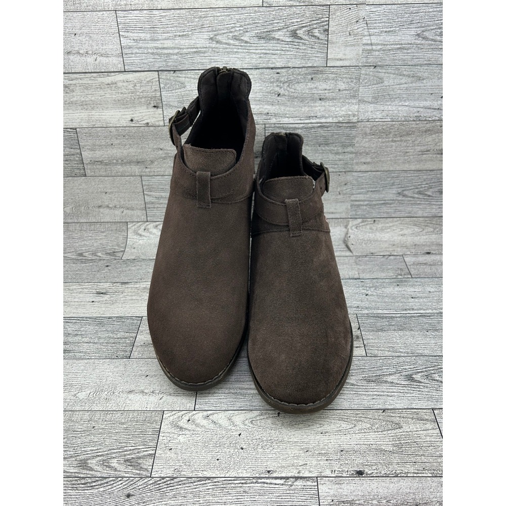 Skechers Women Sz 8.5‎ Brown Suede Ankle Boots 44651 Memory Foam Buckle Booties